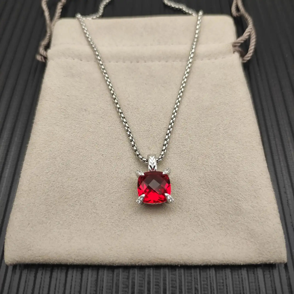 David Yurman Silver Center Stone Gold Four-Prong Red Diamond Necklace - Picture 2 of 6